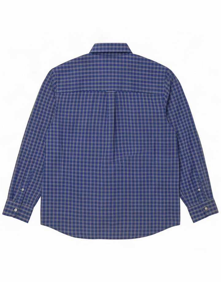 Chaps Herrenhemd XL Marineblau kariert Baumwolle