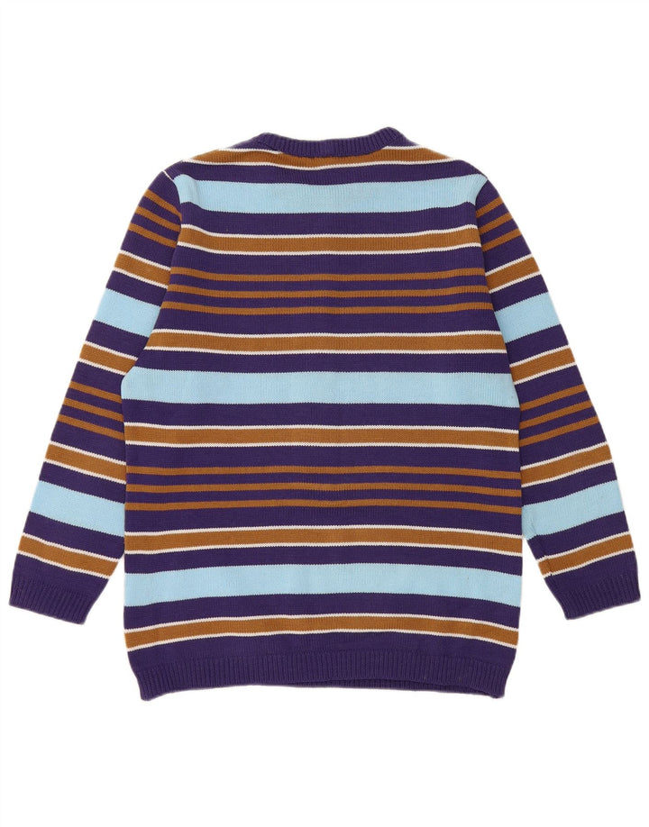 Vintage Damen Pullover mit Rundhalsausschnitt IT 42 Mittellila gestreift