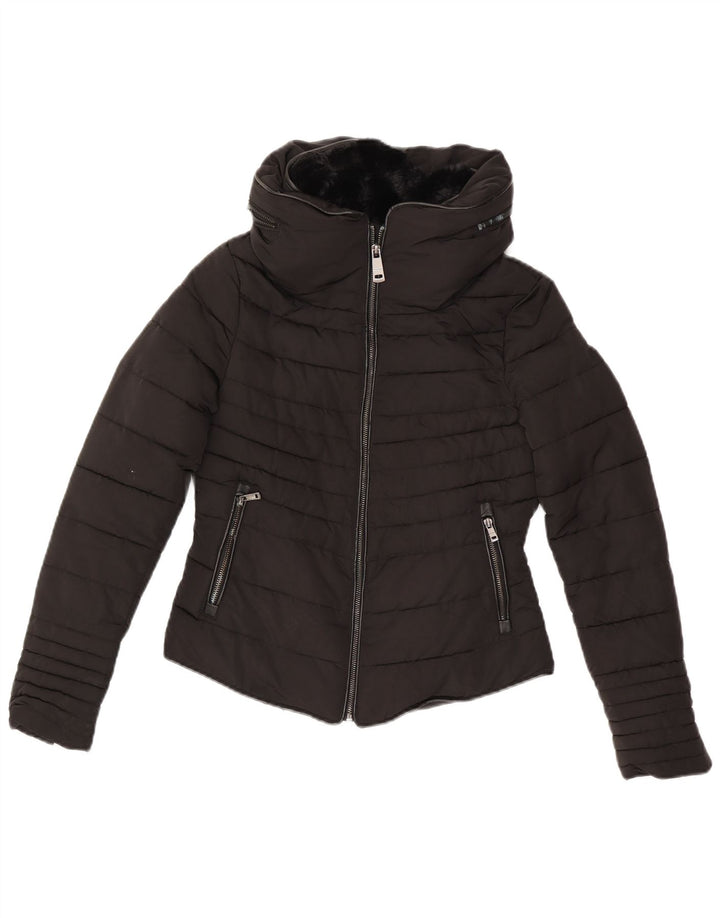 Zara Damen-Jacke mit Kapuze, gepolstert, UK 6, XS, Schwarz, Polyester