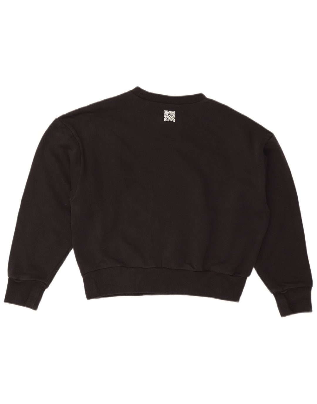 CHAMPION Womens Crop Oversized Sweatshirt Pullover UK 10 Small Schwarze Baumwolle