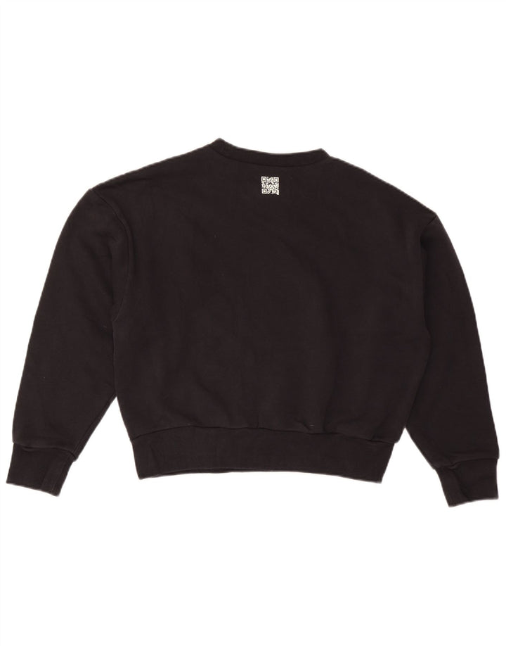 CHAMPION Womens Crop Oversized Sweatshirt Pullover UK 10 Small Schwarze Baumwolle