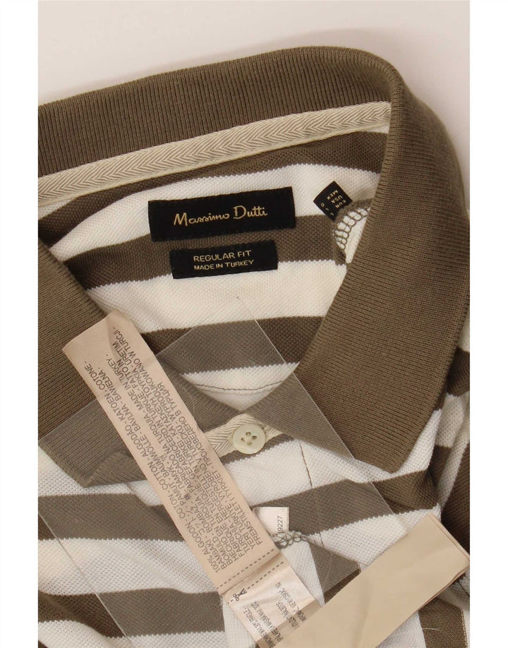 Massimo Dutti Herren-Poloshirt, groß, braun gestreift, Baumwolle