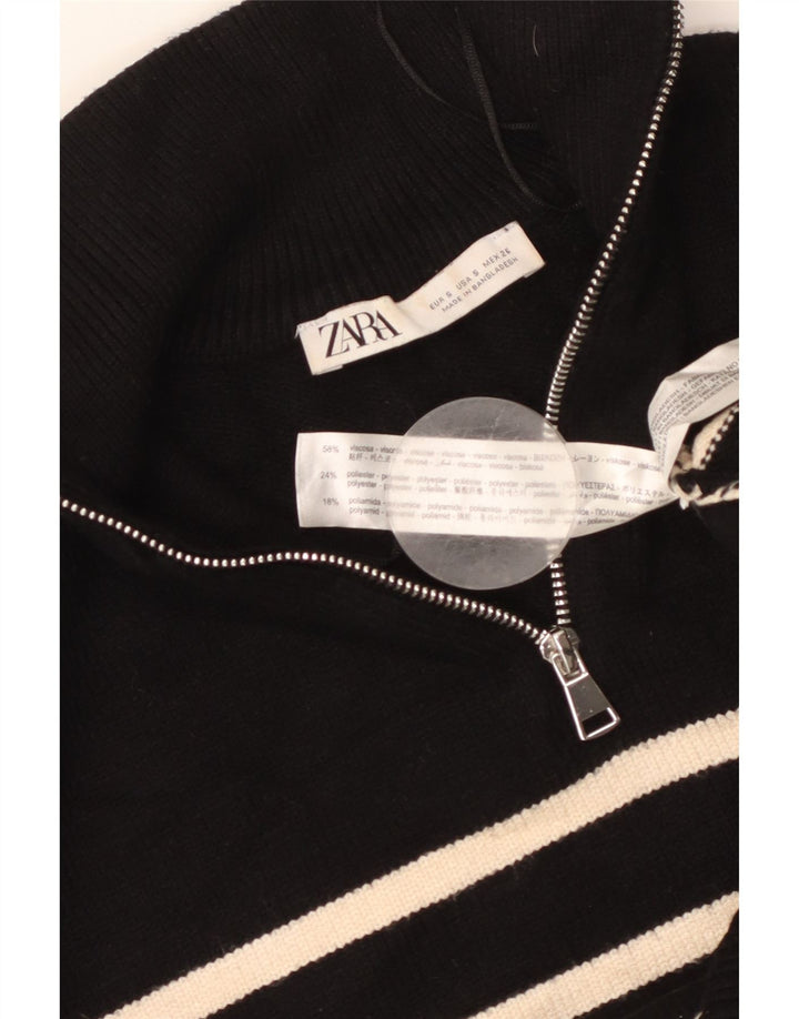 ZARA Damen-Pullover, übergroß, mit Reißverschluss, Gr. 10, Größe S, Schwarz, gestreift
