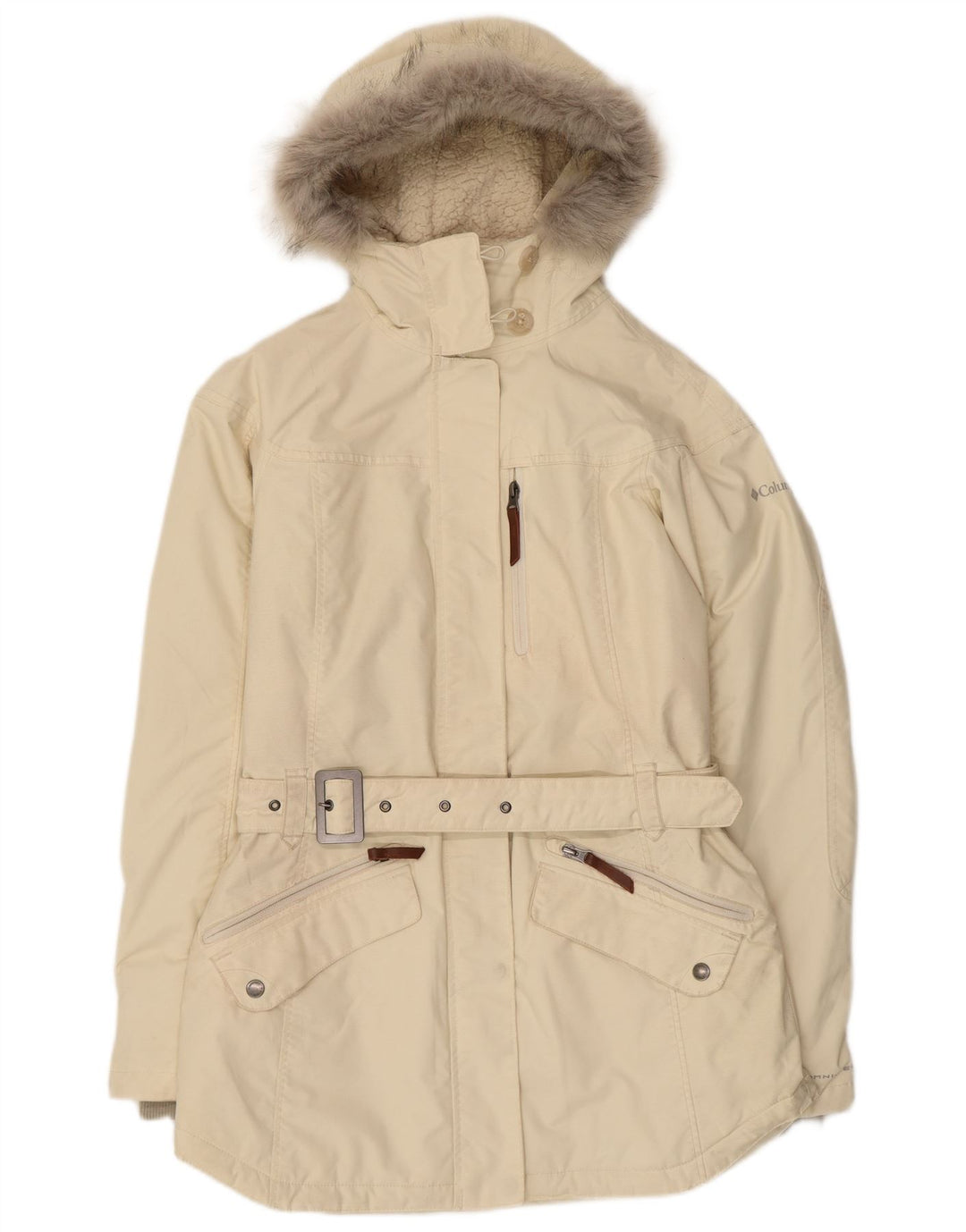 COLUMBIA Damen-Windbreaker-Mantel mit Kapuze, UK 14, Medium, gebrochenes weißes Nylon
