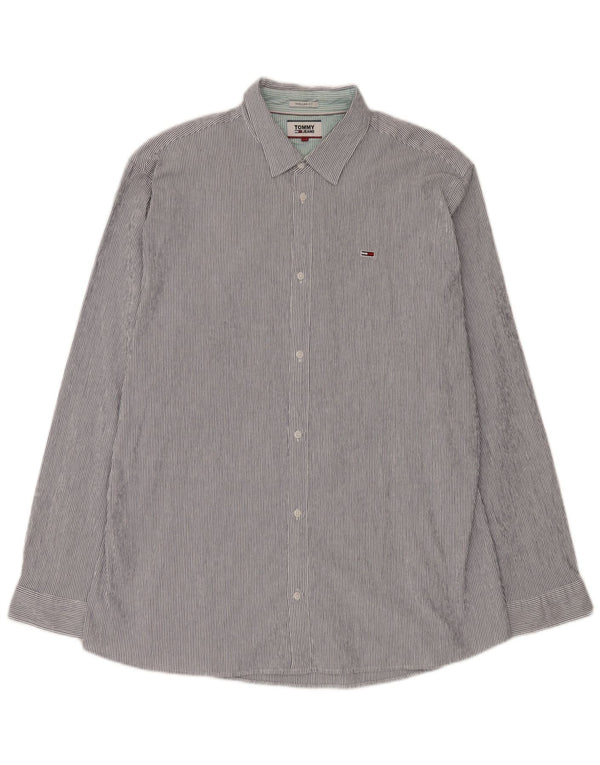 TOMMY HILFIGER Herren-Hemd mit normaler Passform, 2XL, blaue Nadelstreifen-Baumwolle