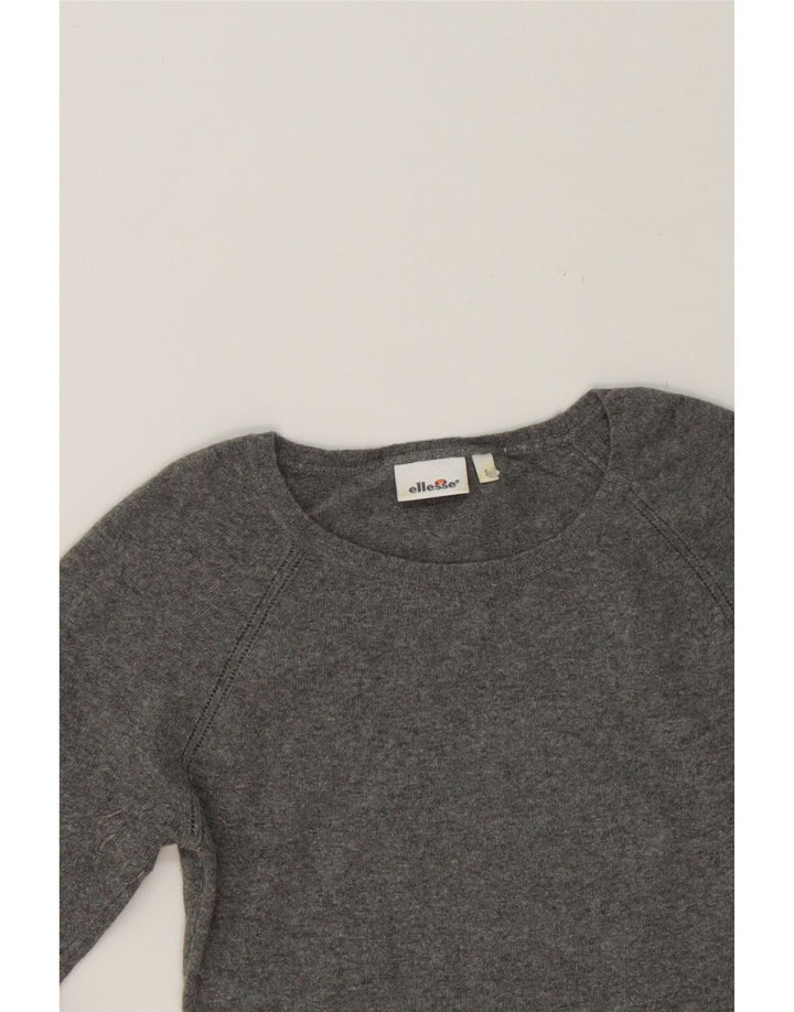 ELLESSE Womens Boat Neck Jumper Sweater UK 10 Small Grey Wool Vintage Ellesse and Second-Hand Ellesse from Messina Hembry 