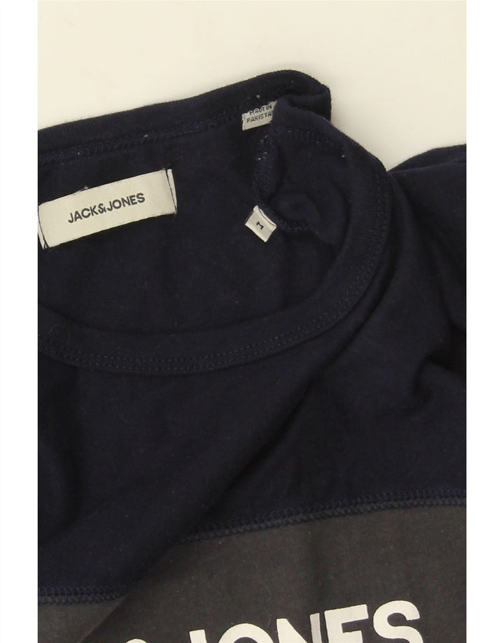 Jack & Jones Herren Grafik-T-Shirt-Oberteil aus mittelgrauer Colourblock-Baumwolle