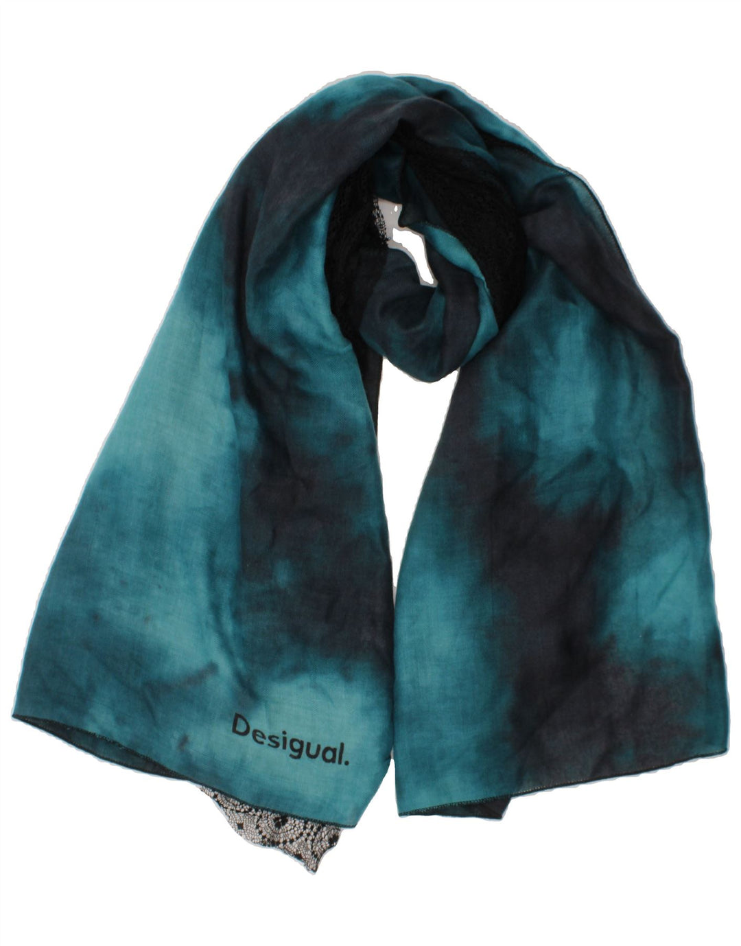 DESIGUAL Womens Rectangle Scarf One Size Blue Tie Dye Polyester Vintage Desigual and Second-Hand Desigual from Messina Hembry 
