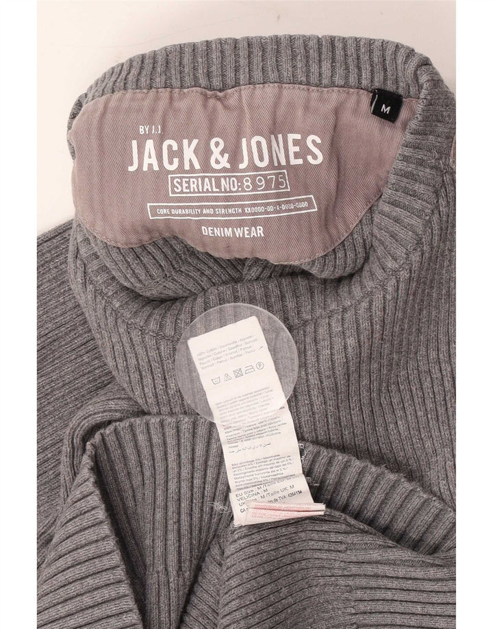 Jack & Jones Herren-Pullover mit Rundhalsausschnitt aus mittelgrauer Colourblock-Baumwolle