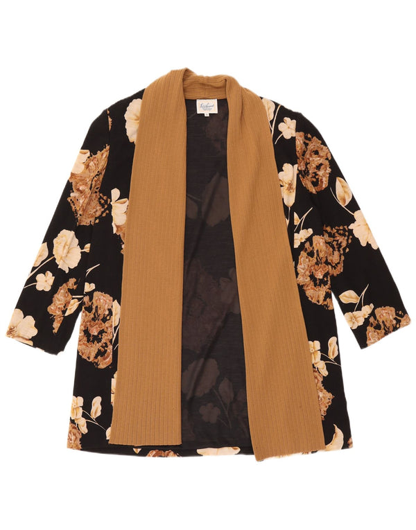 Luisa Spagnoli Damen Longline-Cardigan-Pullover UK 14 Mittelschwarz geblümt