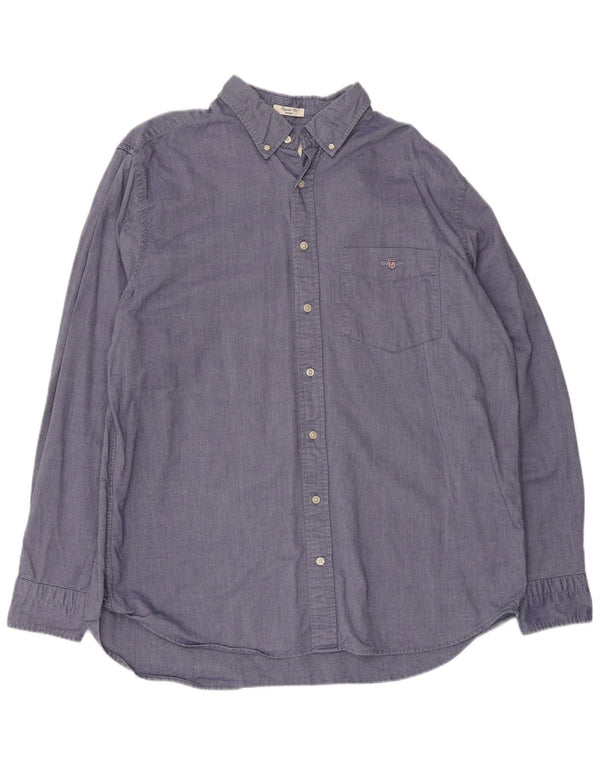 Gant Herren-Hemd mit normaler Passform, Größe 45/46, 2XL, blaue Baumwolle