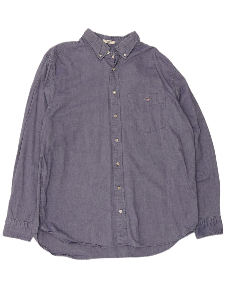 Gant Herren-Hemd mit normaler Passform, Größe 45/46, 2XL, blaue Baumwolle