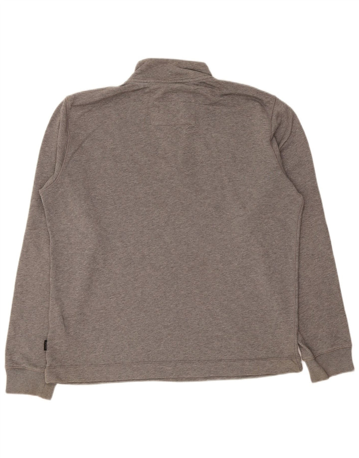 Hugo Boss Herren-Sweatshirt mit Knopfkragen, groß, aus grauer Baumwolle