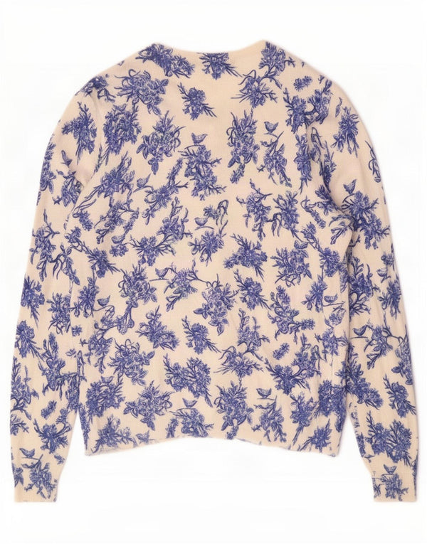 Marks & Spencer Damen-Cardigan-Pullover UK 14 Große blaue Viskose mit Blumenmuster