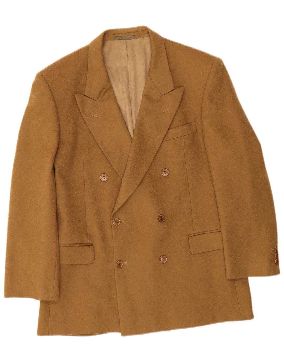 Vintage Herren Zweireiher Blazer Jacke IT 52 XL Beige Schurwolle