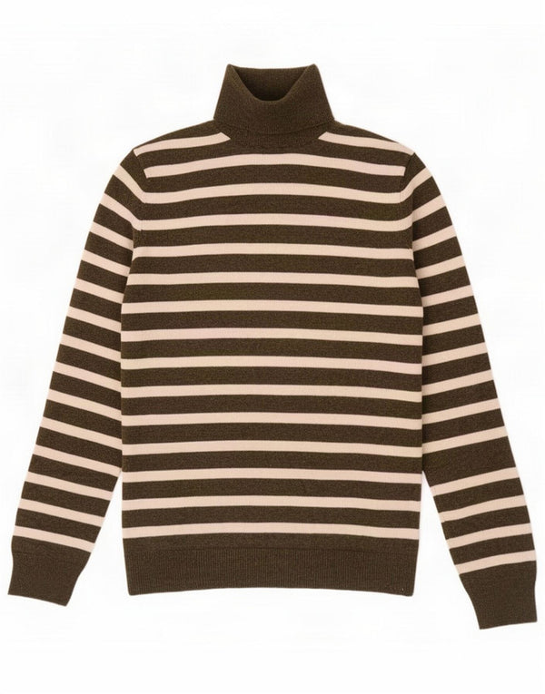 Massimo Dutti Damen Rollkragenpullover Pullover UK 12 Mittel Khaki gestreift