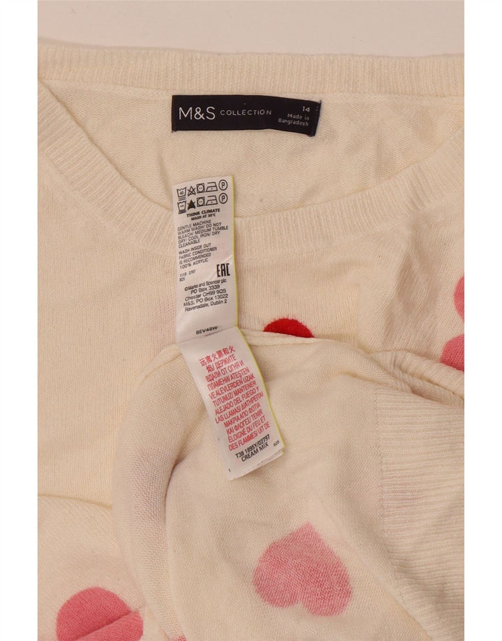 Marks & Spencer Damen-Pullover mit Rundhalsausschnitt, Gr. 14, mittleres weißes Herz