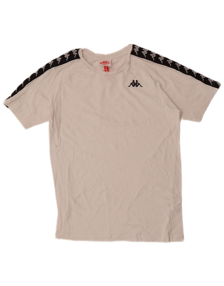 Kappa Herren Grafik-T-Shirt-Oberteil aus mittelweißer Colourblock-Baumwolle