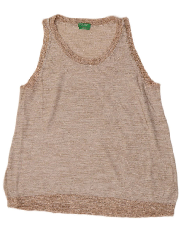 Benetton Damen Weste Tank Top UK 14 Medium Beige Leinen