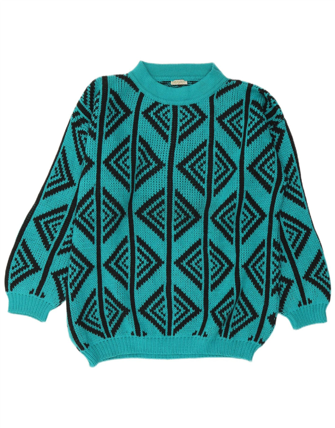 Vintage Herren Rollkragenpullover Pullover Große türkise geometrische Wolle