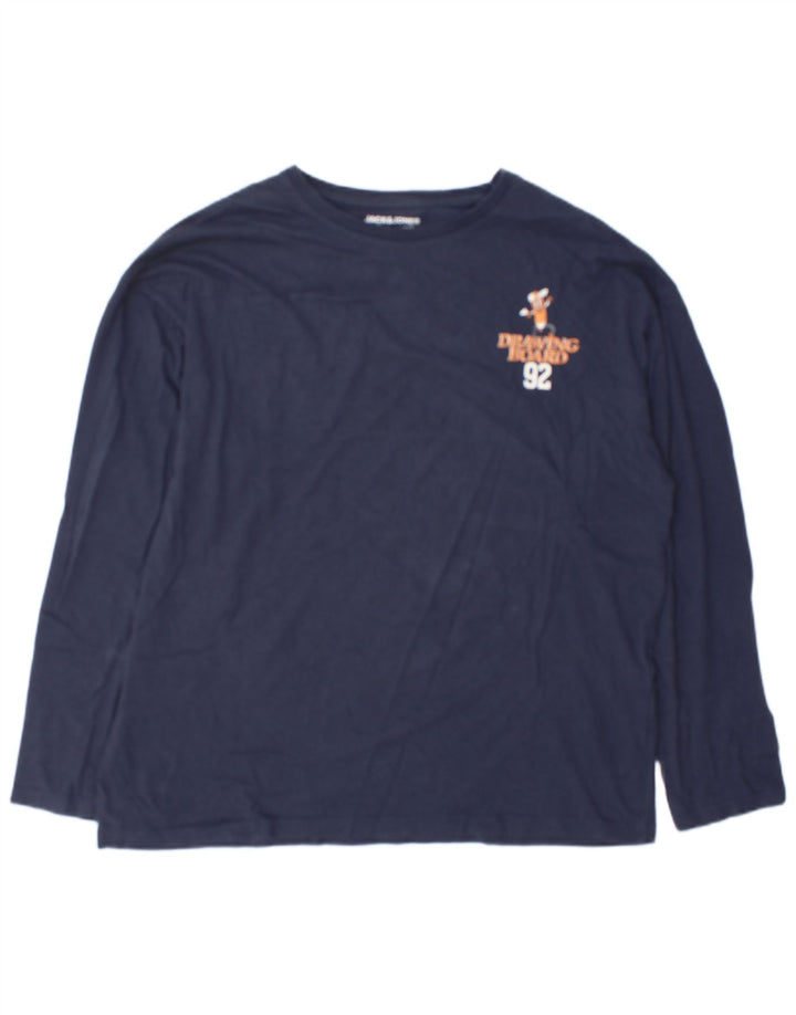 Jack & Jones Herren-Oberteil mit Grafik, langärmelig, groß, marineblau, Baumwolle