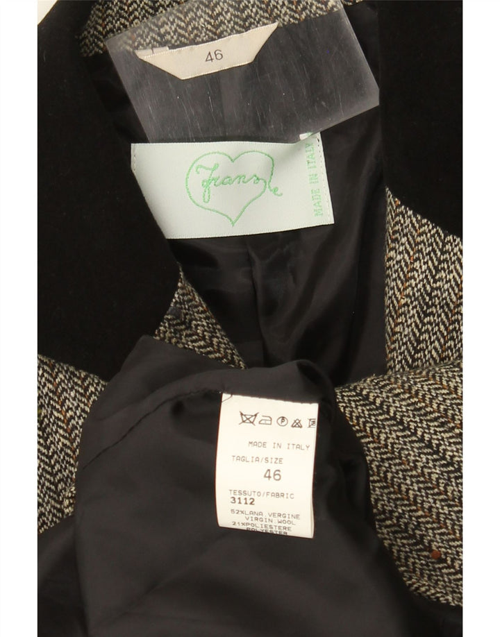 Vintage Damen Blazerjacke mit 3 Knöpfen, IT 46, große graue Wolle mit Fischgrätenmuster