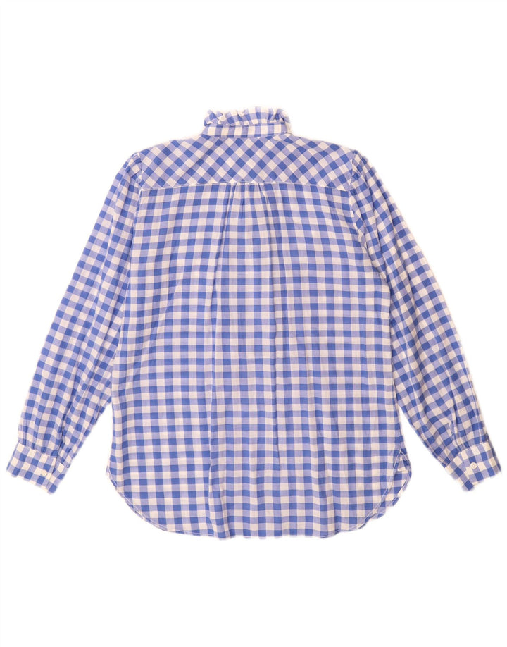 J. Crew Damen-Langarm-Hemdbluse mit Rüschen vorne, US 4, klein, blau kariert