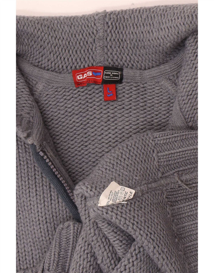 Gas Herren-Strickjacke mit Kapuze, groß, graue Wolle
