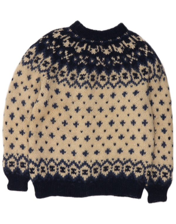 VINTAGE Damen Strickjacke Pullover UK 16 Large Off White Fair Isle