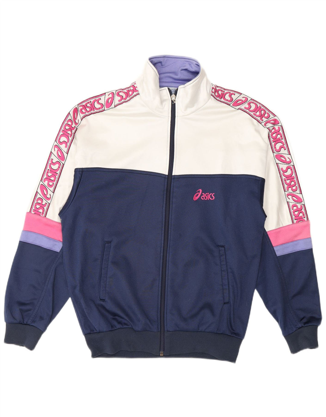 ASICS Womens Tracksuit Top Jacket IT 44 Medium Navy Blue Colourblock