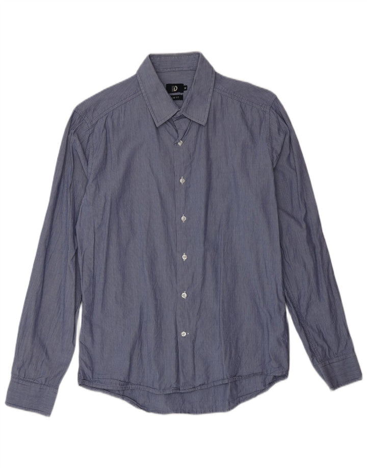 Dack's Slim-Fit-Hemd für Herren aus mittelblauer Nadelstreifen-Baumwolle