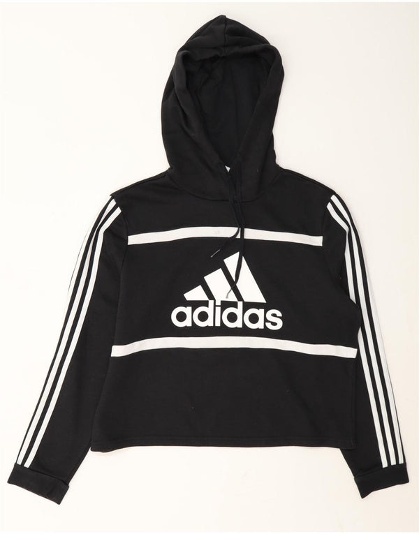 Adidas Damen Crop Graphic Hoodie Pullover UK 16/18 Große schwarze Baumwolle