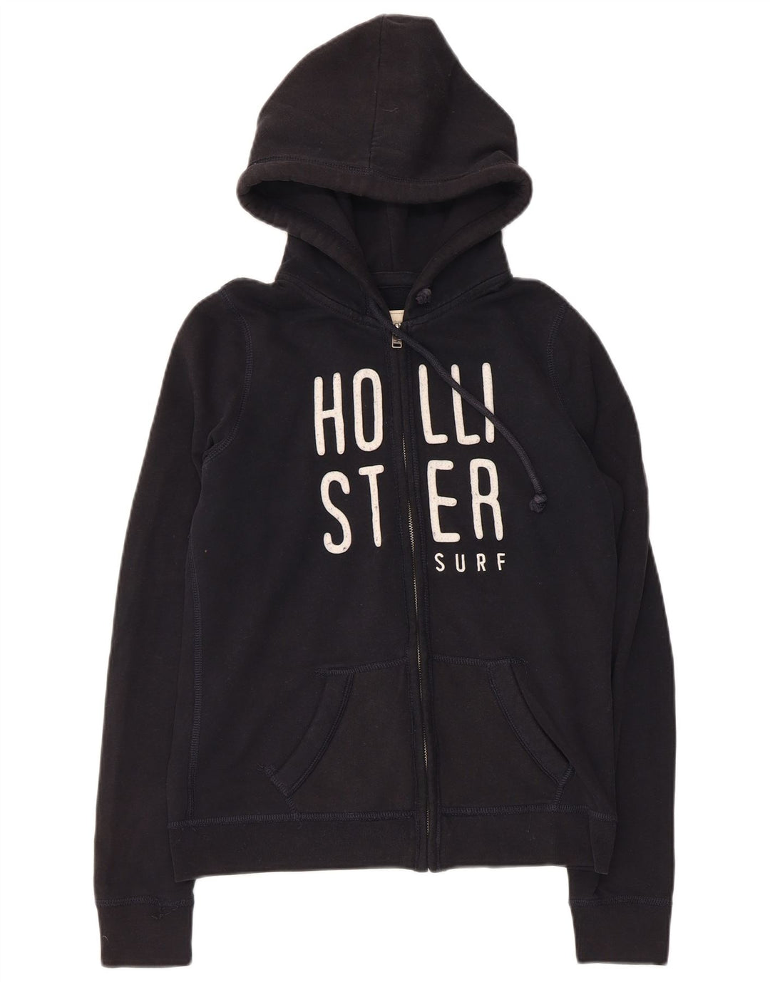 HOLLISTER Damen Graphic Zip Hoodie Pullover UK 12 Medium Schwarz