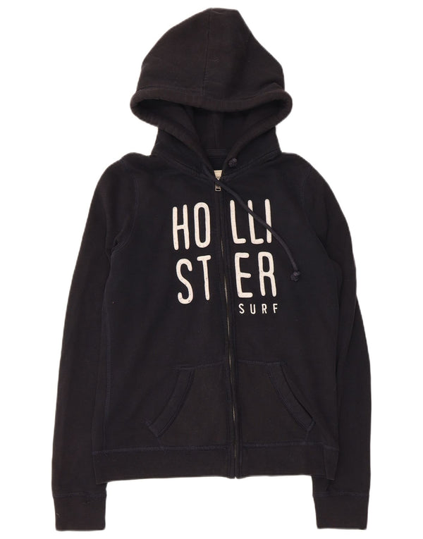 HOLLISTER Damen Graphic Zip Hoodie Pullover UK 12 Medium Schwarz