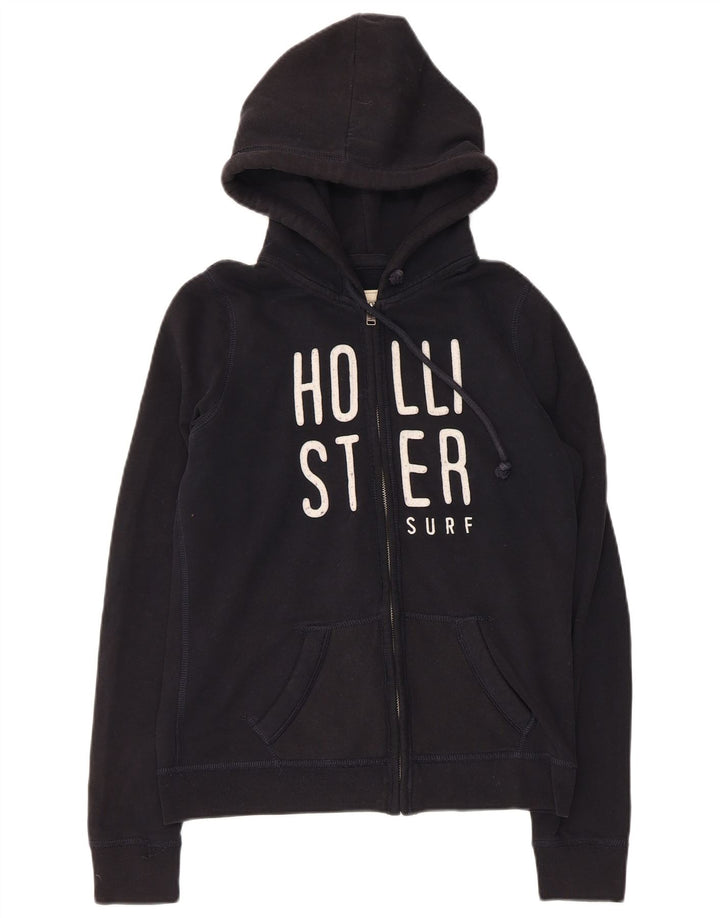 HOLLISTER Damen Graphic Zip Hoodie Pullover UK 12 Medium Schwarz