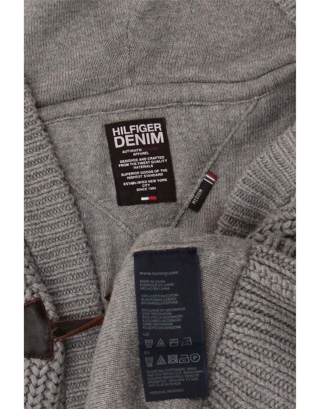 Tommy Hilfiger Herren-Strickjacke mit Kapuze, mittelgraue Baumwolle