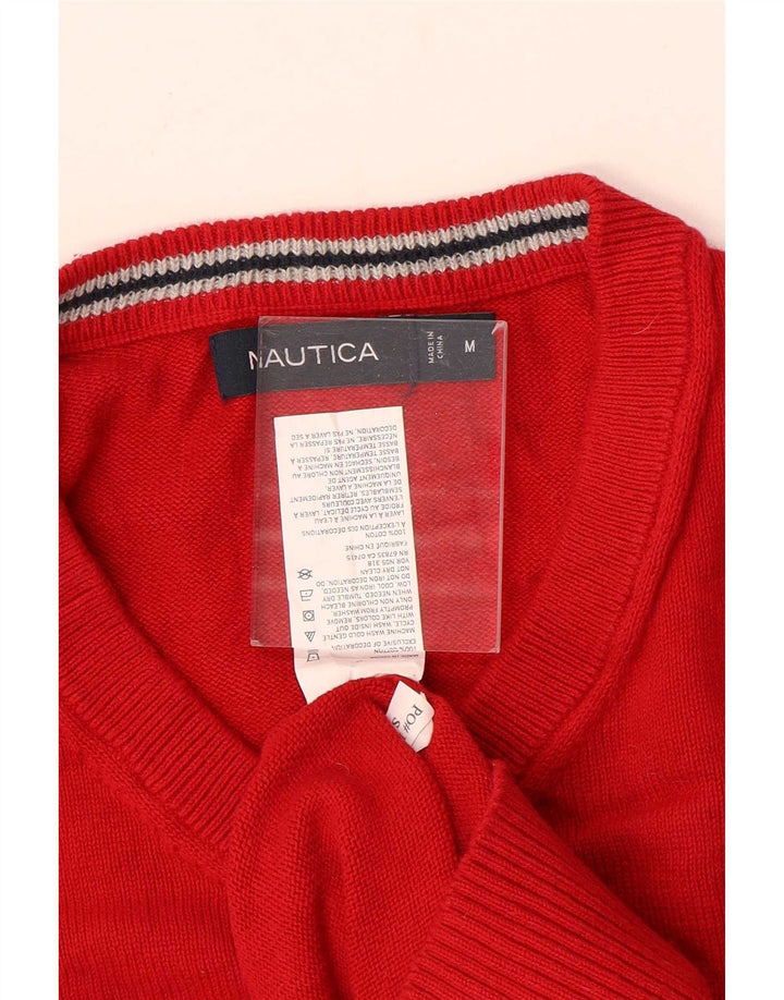 Nautica Herren-Pullover mit V-Ausschnitt aus mittelroter Baumwolle