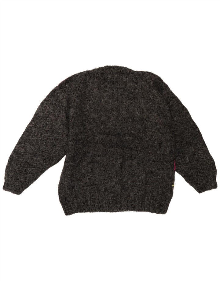 VINTAGE Damen-Pullover mit Rundhalsausschnitt, UK 14, Größe L, Grau, Farbblock