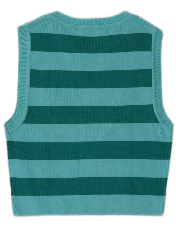 Zara Damen Crop Vest Tank Top UK 12 Mittelblau gestreift Viskose