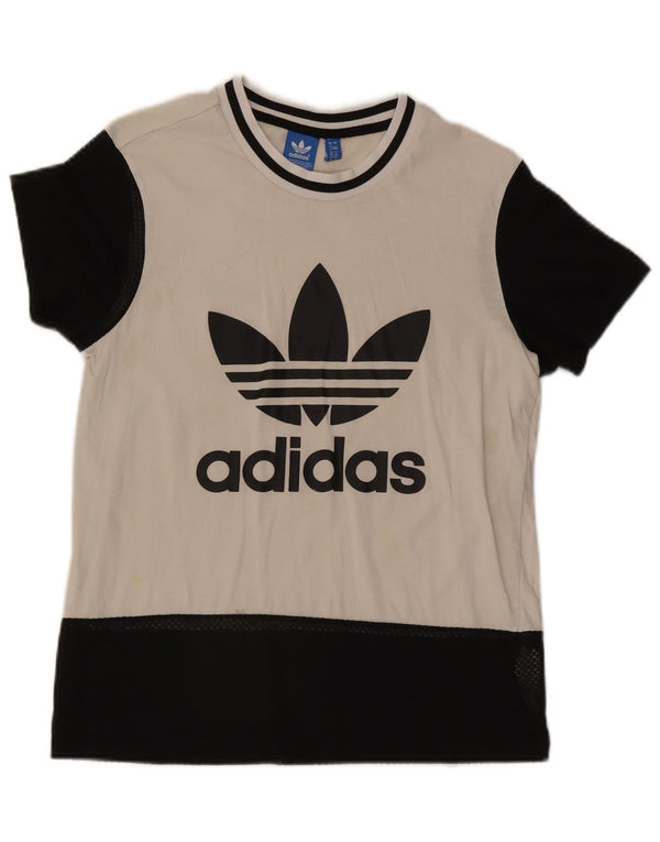 Adidas Damen Grafik T-Shirt Top UK 8 Small Weiß Colourblock Baumwolle