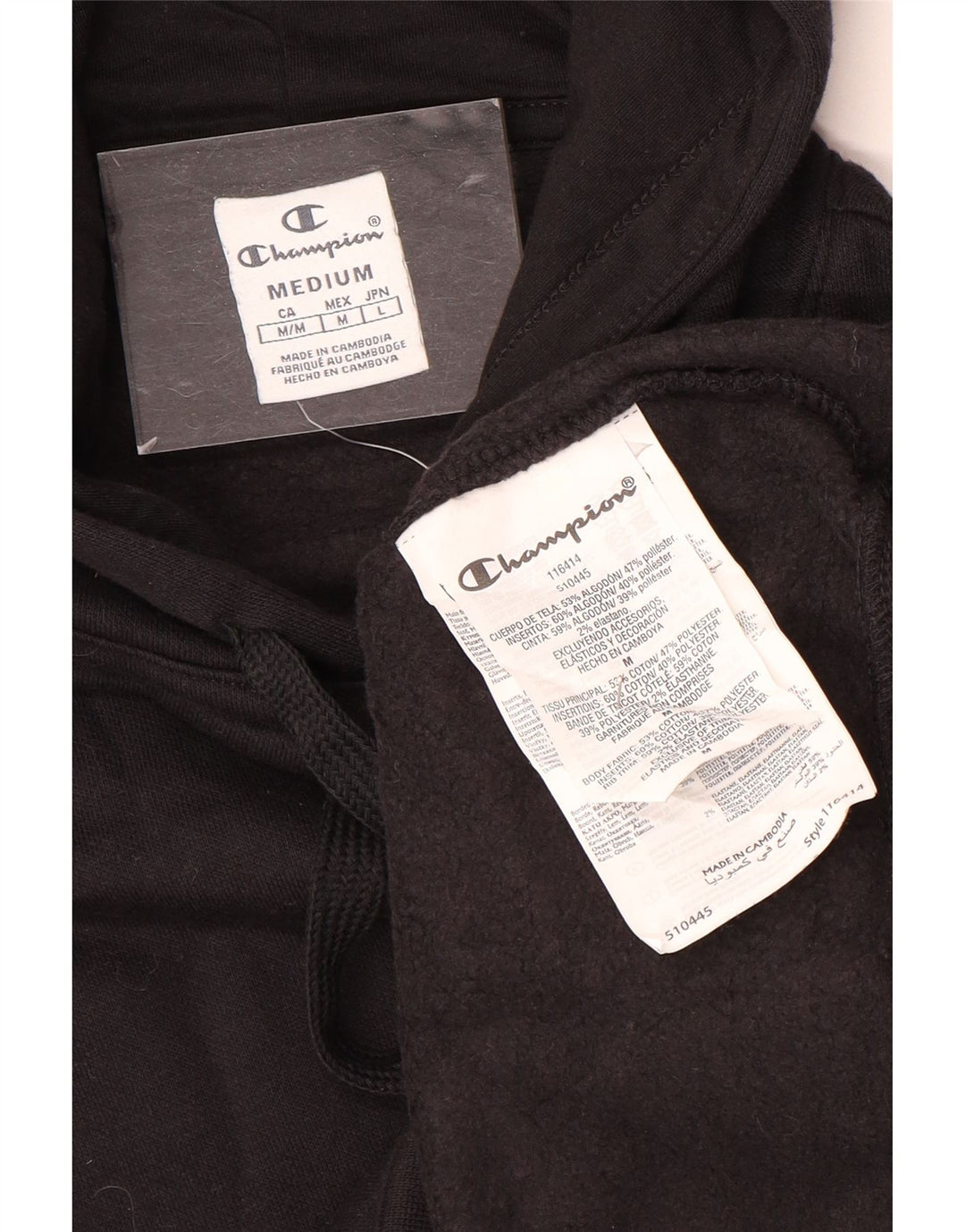 Champion Womens Graphic Hoodie Pullover UK 14 Mittelschwarze Baumwolle