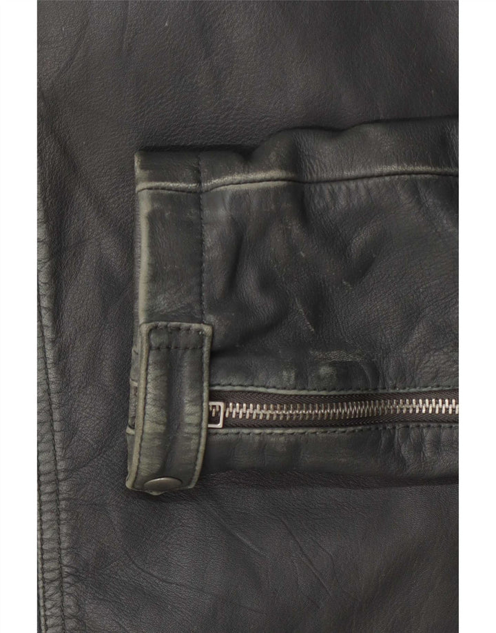 All Saints Damen Leder Bikerjacke UK 12 Mittelgrau