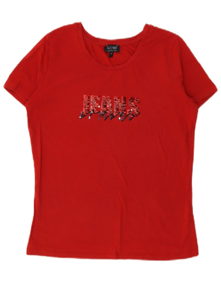 Armani Jeans Damen Grafik-T-Shirt-Oberteil IT 44 Mittelrote Baumwolle