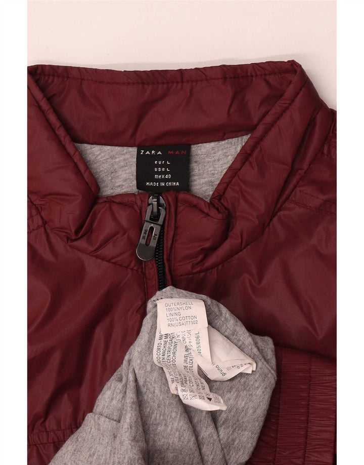 Zara Herren Bomberjacke UK 40 Large Burgund Nylon