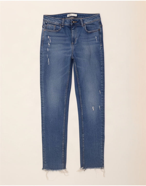 Zara Damen Skinny Distressed Cropped Jeans EU 42 Large W32 L26 Blaue Baumwolle