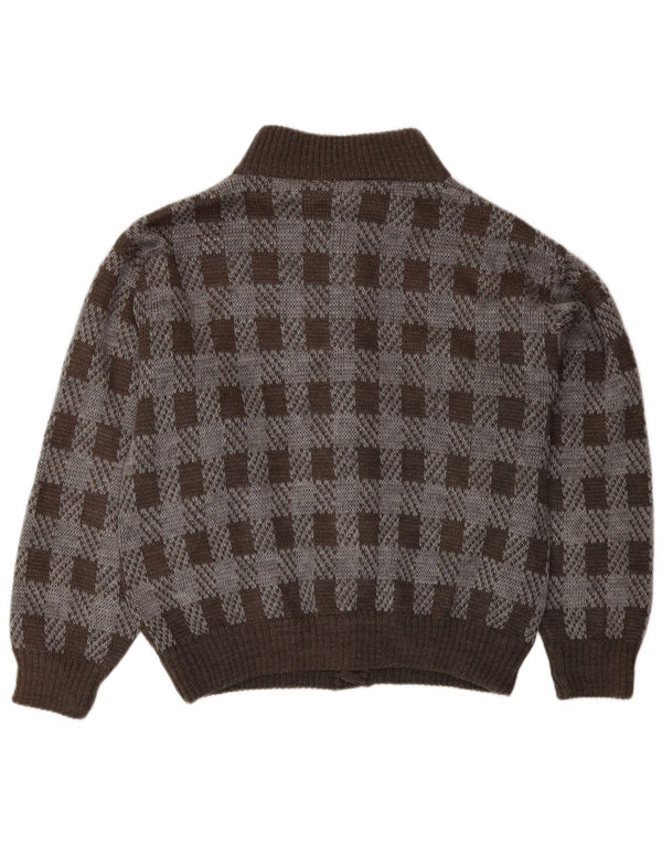 Vintage Herren Cardigan Pullover Mittelbraun Karo Acryl