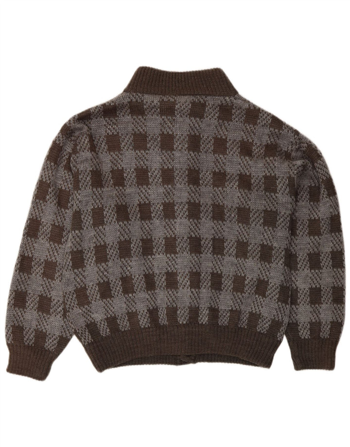 Vintage Herren Cardigan Pullover Mittelbraun Karo Acryl