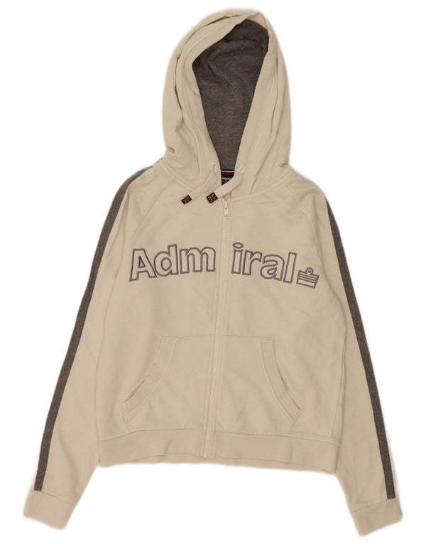 Admiral Womens Crop Zip Hoodie Pullover UK 10 Small Weiß Farbblock