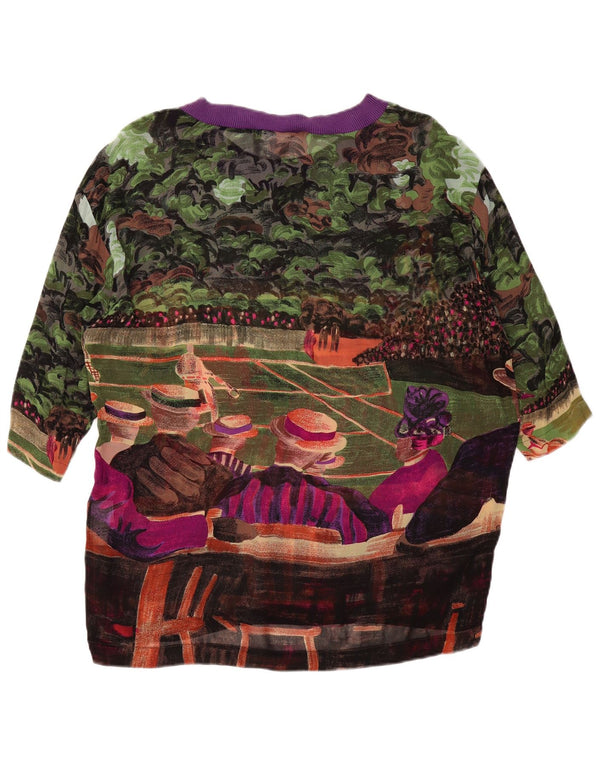 VINTAGE Damen Bluse mit abstraktem Muster UK 14 Groß Mehrfarbig
