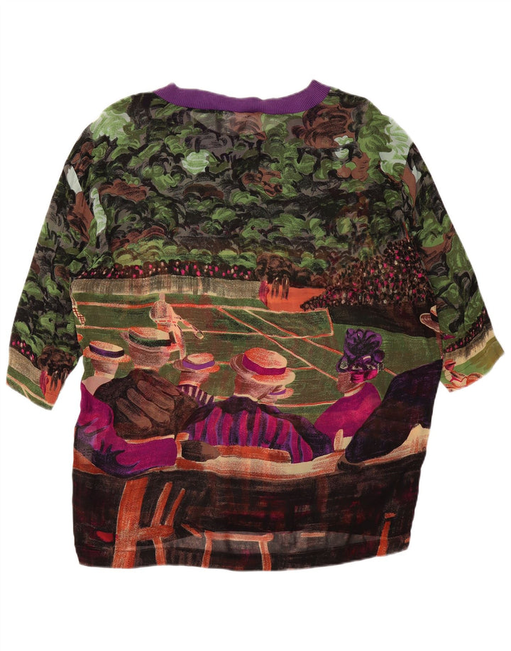 VINTAGE Damen Bluse mit abstraktem Muster UK 14 Groß Mehrfarbig